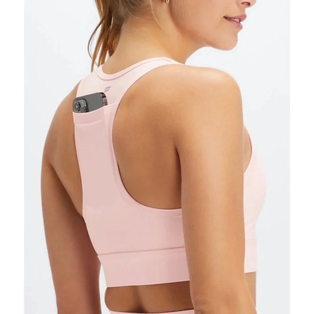 •SOLD•FABLETICS Light Pink On-The-Go Medium Impact Racerback Sports Bra Medium - Picture 2 of 8